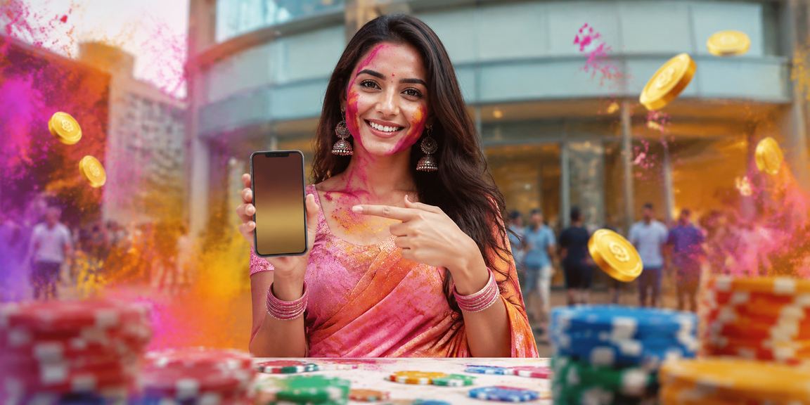 Customer service representative helping Indian cricket betting enthusiasts during Holi festival
